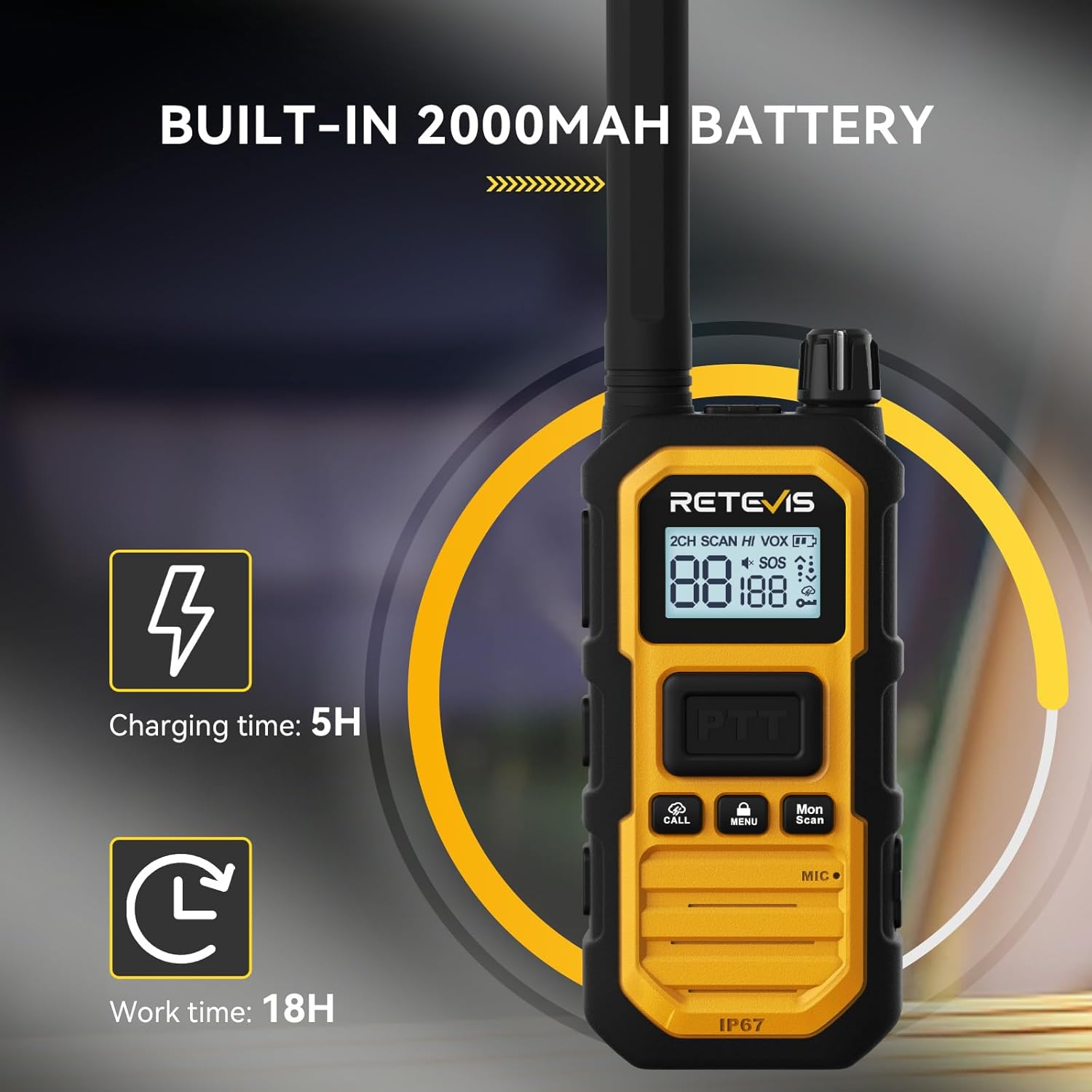 Retevis RB48 Plus Walkie Talkies Long Range, IP67 Waterproof Heavy Duty GMRS Two Way Radios, NOAA, USB-C Rechargeable, Vibration Alert, Emergency 2 Way Radios, for Off-Roading Hunting(2 Pack)