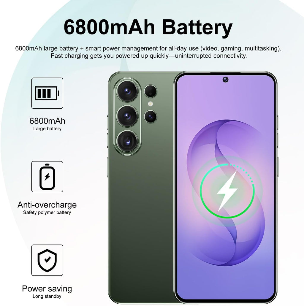 Unlocked Phone I26 Ultra Android Phone 10-core 12GB+512GB Cell Phone 7 inch HD Screen Mobile Phone 108MP+48MP Camera 6800 mAh Extra Large Battery 5G Dual SIM (Green)