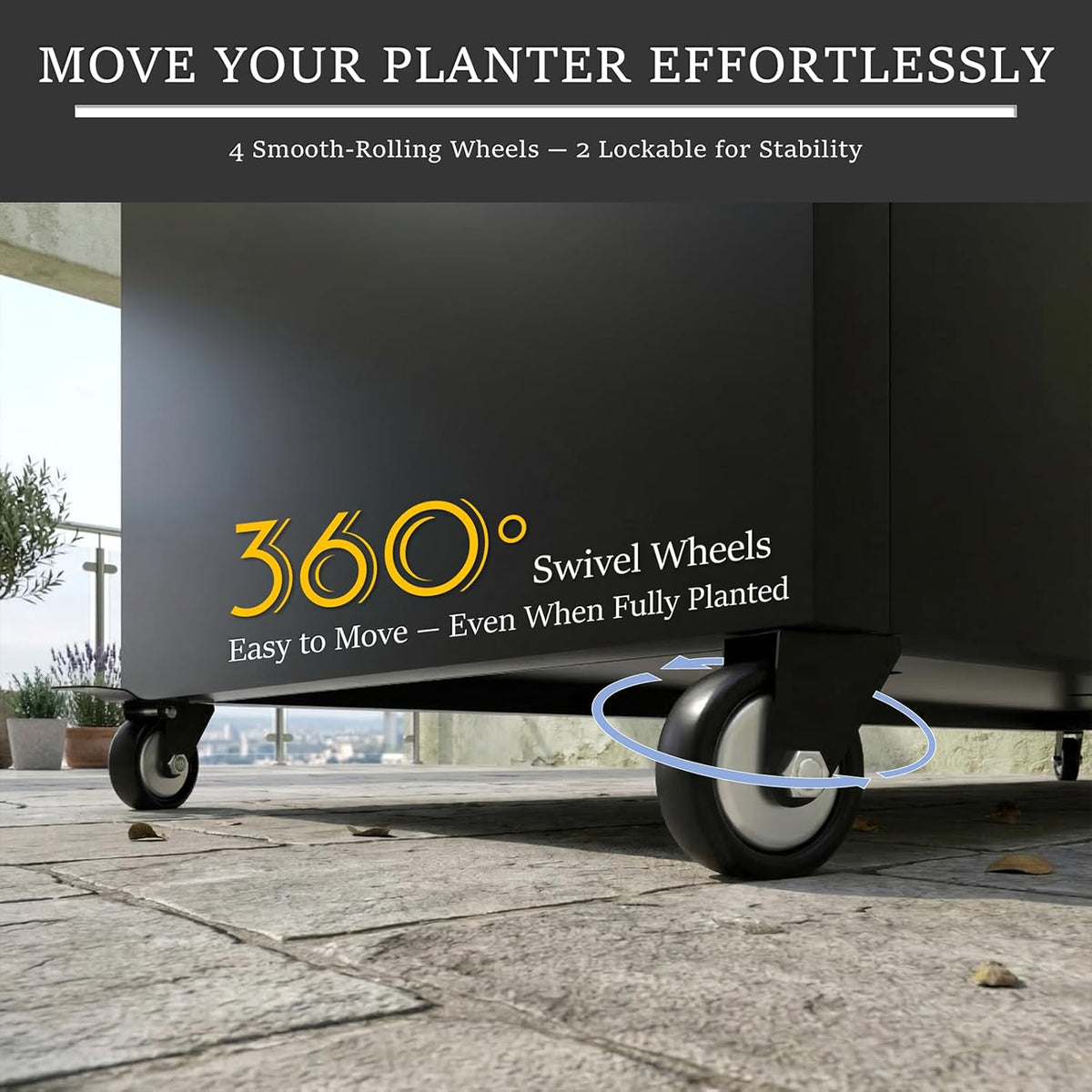 Metal Planter Box with Wheels, 36" Large Rolling Outdoor Planter with Drainage & Removable Shelf, Rectangular Planter Raised Garden Bed for Patio, Balcony, Porch & Backyard, Black