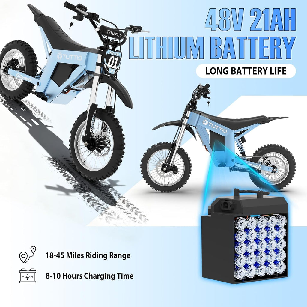 Tuttio Soleil01-GB Electric-Dirt-Bike - 2026 Upgrade 3000W Peak 37MPH E-Bike, 14"/12" Fat Tire E-Motorcycle with 48V 21AH Battery 200NM Mountain Off-Road Dirtbike for Adults Teens