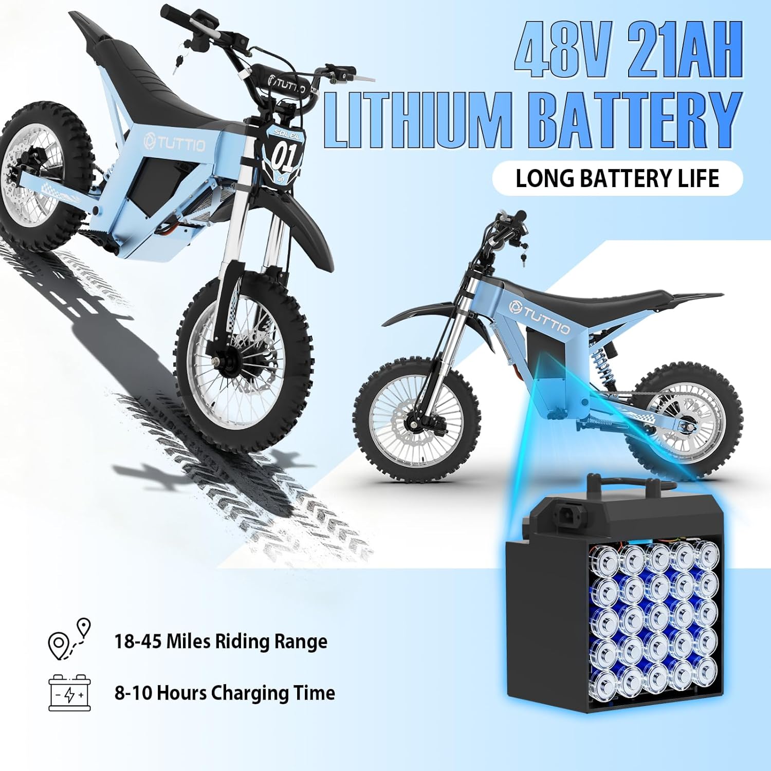 Tuttio Soleil01-GB Electric-Dirt-Bike - 2026 Upgrade 3000W Peak 37MPH E-Bike, 14"/12" Fat Tire E-Motorcycle with 48V 21AH Battery 200NM Mountain Off-Road Dirtbike for Adults Teens