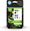 HP 902XL Black + 902 Cyan, Magenta, Yellow Ink Cartridge (Black XL + CMY) | Works OfficeJet 6954, 6958, 6962 OfficeJet Pro 6968, 6975, 6978 | T0A39AN