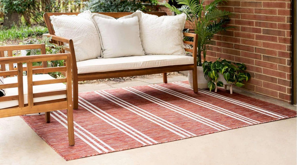 Unique Loom Outdoor Collection Area Rug - Anguilla (9' x 12' Rectangle, Rust Red/ Ivory)