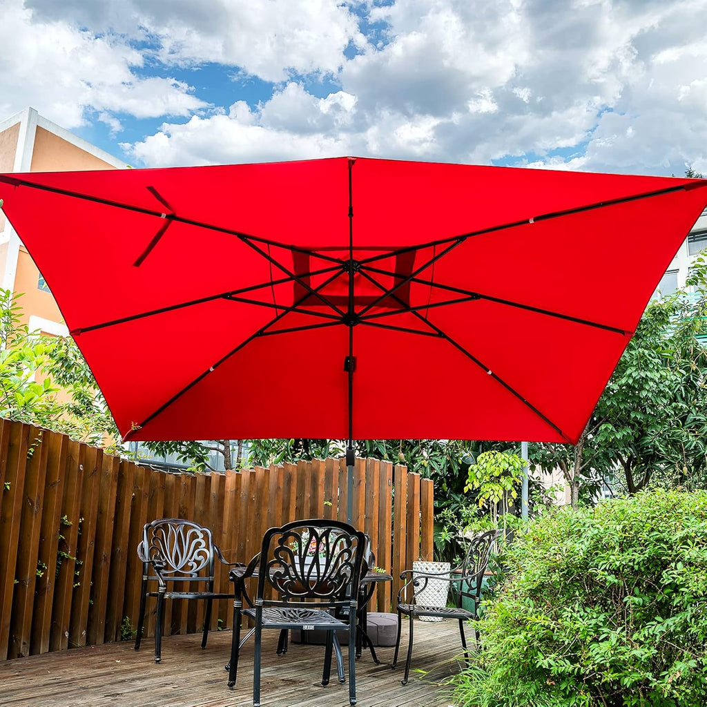 Sunnyglade 10x13Ft Cantilever Patio Umbrella Rectangular Deluxe Offset Umbrella 360°Rotation & Integrated Tilting System Patio Hanging Umbrella for Market Garden Deck Pool Backyard Patio(Red)