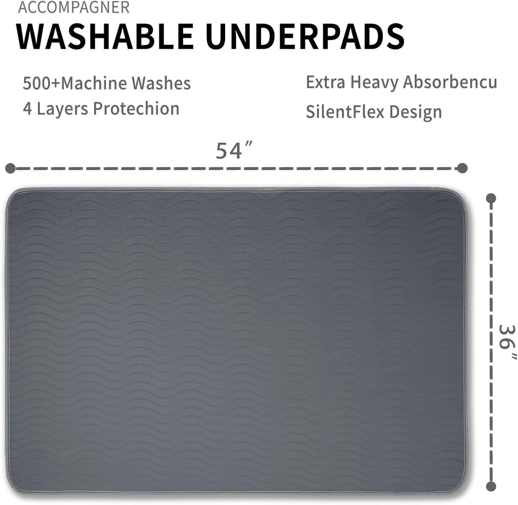 Accompagner Incontinence Bed Pads Washable Waterproof, Ultra-Absorbent Reusable Underpads for Diaper Changing, Nursing, Bedridden, Adults, Seniors, Kids and Dogs (Dark Gray, 36"x54"(Pack of 2))