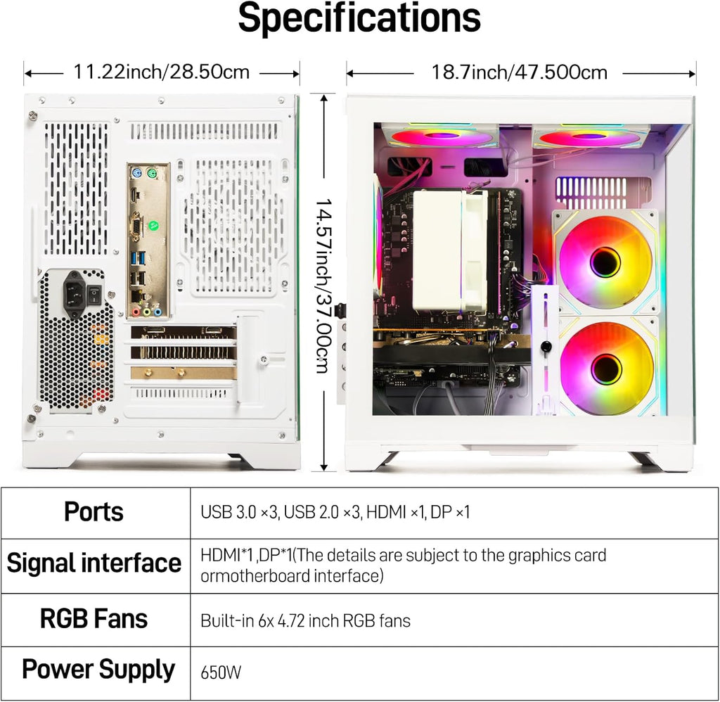 Gaming PC Desktop Computer - Ryzen 5 5500, Radeon RX 6500XT 4GB, 16GB DDR4 RAM, 512GB NVME SSD, Prebuilt Tower for 1080P Gaming, Streaming, School & Home Office (White)