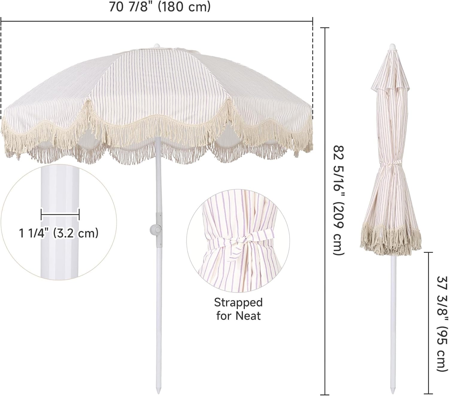 LAGarden Ocean Windproof 6Ft Outdoor Fringe Umbrella Tilting Beach Umbrellas for Sand Portable with Carry Bag Patio Yard Picnic Table Garden Lawn Deck Wedding Pool Party Event