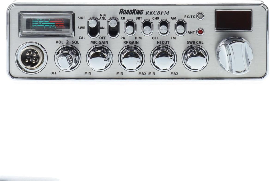RoadKing RKCBFM Dual-Mode AM/FM CB Radio for Truckers Full 40 Channels Pro Emergency Channel CB with Noise-Cancelling Mic Large Display - Silver