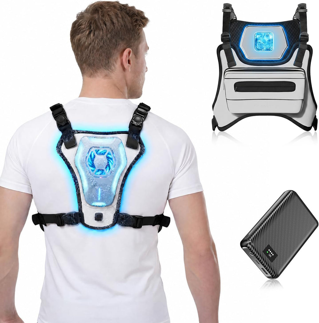 Portable Cooling Vest with Battery, Wearable Cooler with Chest Pack, Lightweight Heat Relief Gear