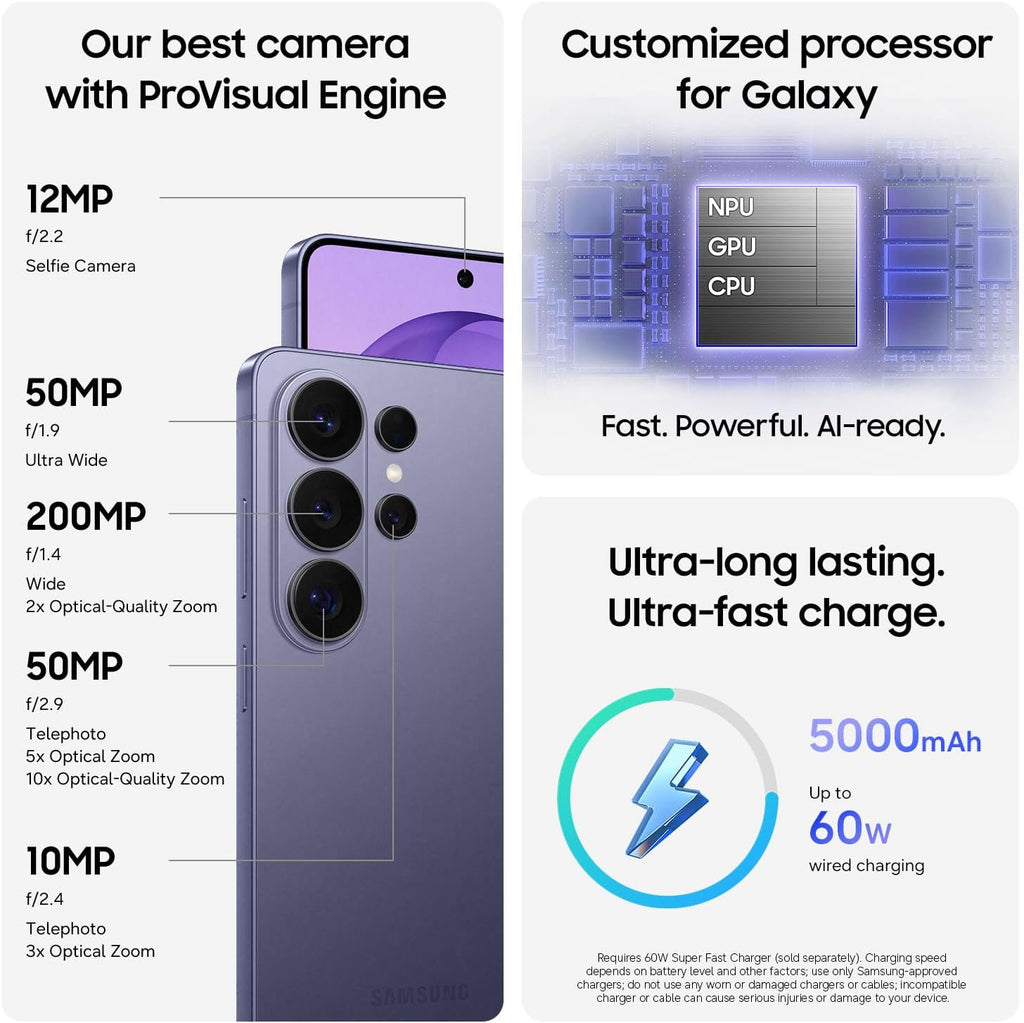 Samsung Galaxy S26 Ultra, Unlocked Android Smartphone, 512GB, Privacy Display, Galaxy AI, AI Camera, Super Fast Charging 3.0, Durable Battery, 2026, US 1 Year Warranty, Cobalt Violet