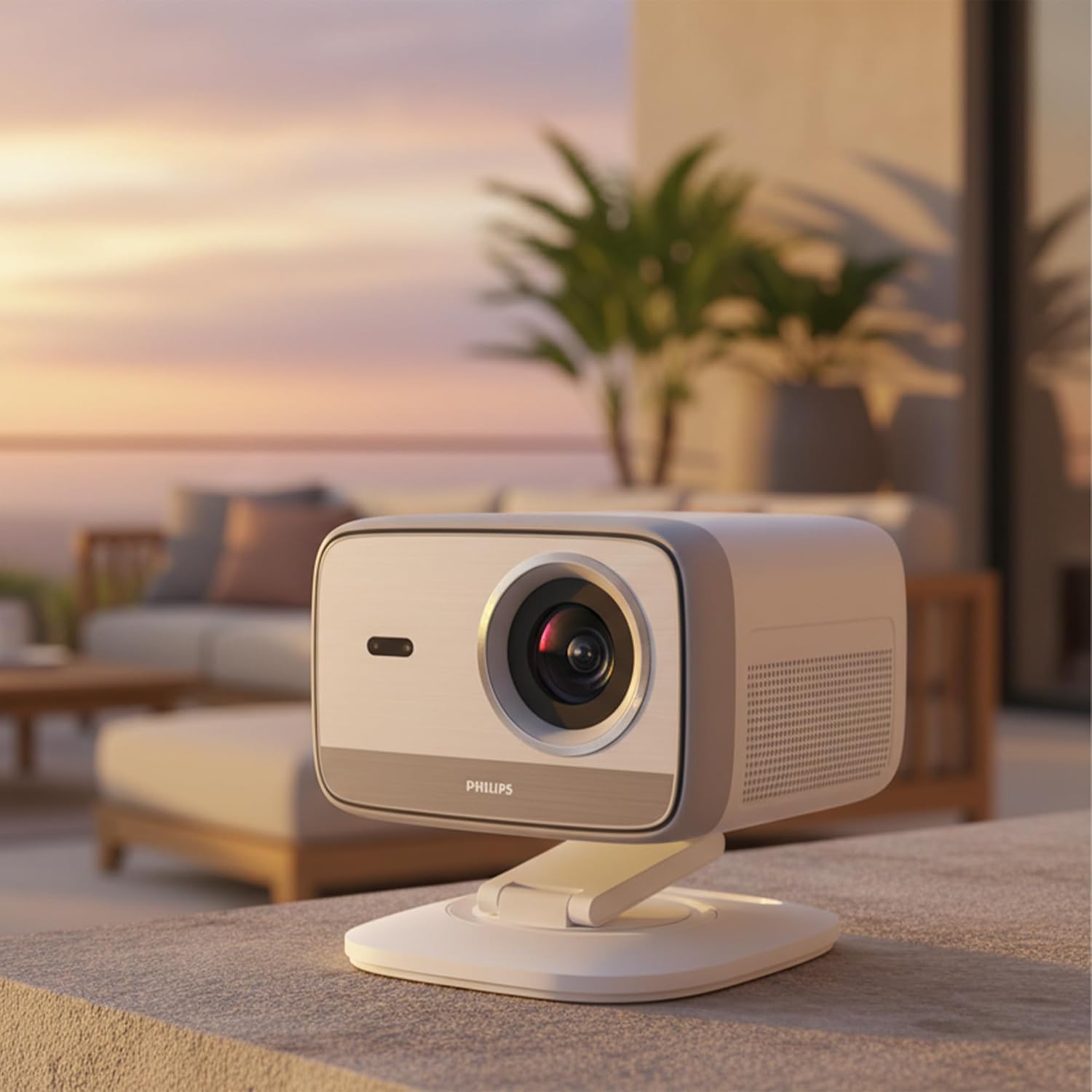 Philips Neopix 444, 4K Video Projector, Native Resolution 1080p, 500 ANSI Lumens, 10-watt Stereo Sound, Autofocus, Auto Keystone, HDMI to USB-C Cable Included, White.