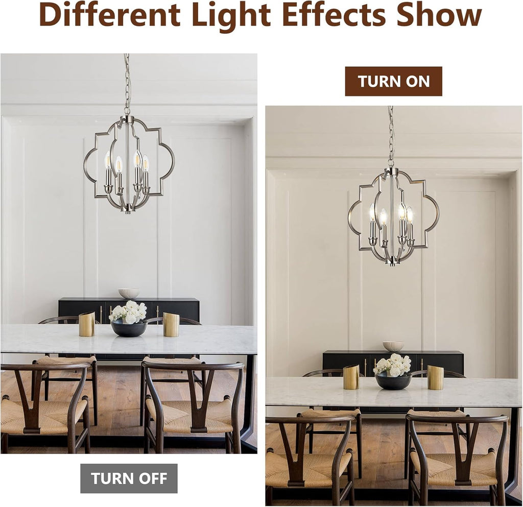 Jonsi Brushed Nickel Chandelier - 4 Lights Kitchen Island Pendant Light, 15.6" Farmhouse Orb Geometric Adjustable Height Ceiling Hanging Lighting for Entryway Foyer Bar Restauran Living Dining Room