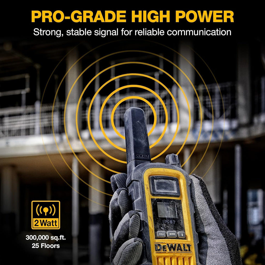 DEWALT DXFRS800 FRS Walkie Talkies, Long Range 2 Way Radio, 2W, IP67 Waterproof, 6 Pack with Gang Charger, DXFRS800-BCH6