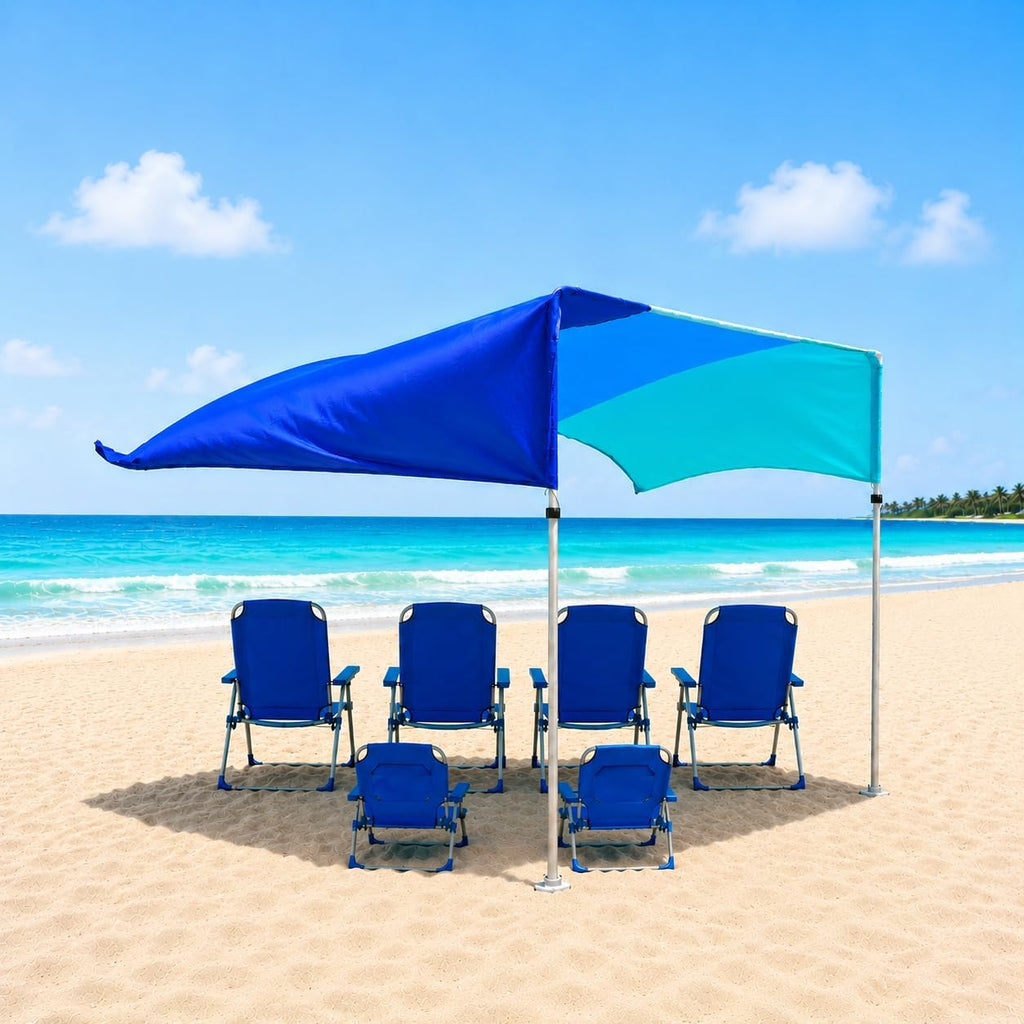 MillionShades® Beach Shade Canopy – No Ropes, No Sandbags, Quiet in Wind, 10x10 ft Wind-Propelled® Beach Shade Sail, UPF 50+, Classic for 5-7 People
