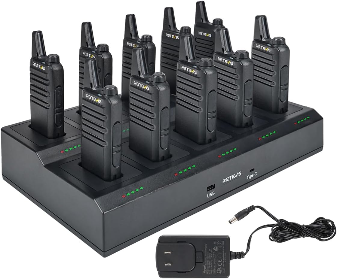 Retevis RT22 Business Walkie Talkies with Multi-Unit Charger, Two Way Radio Long Range Rechargeable, FRS, License-Free, Compact & Lightweight, for Retail Stores, Restaurants, Healthcare(10 Pack)