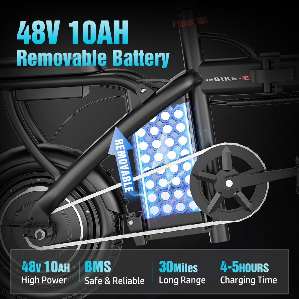Electric Bike for Adults Teens, 800/1200W Peak Folding Ebike, 22/25MPH & 30/45 Miles Range, 14" Commuting Ebike with Dual Suspension & Dual Brake, 3-Speed Modes, Portable Electric Mini Bike
