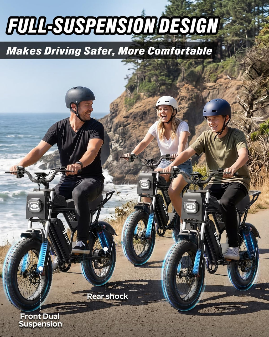 Bopzin Electric Bike for Adult 1500W Peak Motor, 35MPH Speed, 48V 25AH Removable Large Battery Up to 80 Miles Range, UL 2849 Certified, Dual Suspension, 20" Fat Tires E-Bike