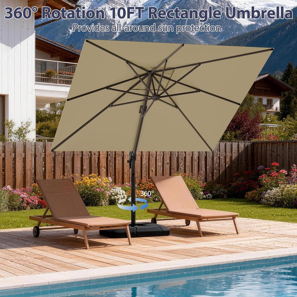 10' X 10' Patio Umbrella Cantilever Outdoor Rectangle Umbrella with Base Included, Heavy Duty 360°Rotation Offset Umbrella for Garden Deck Pool Patio, Beige