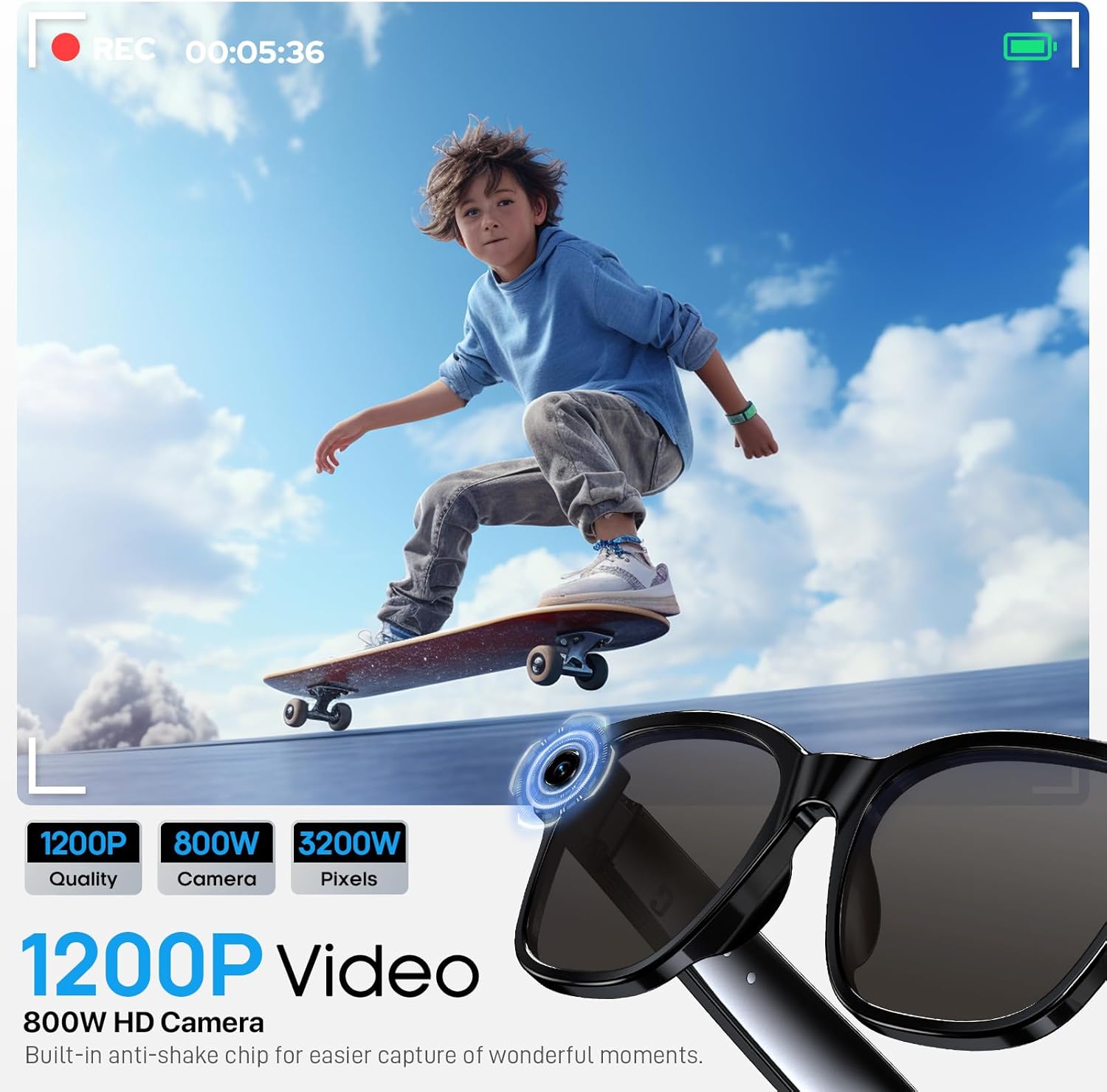 Nemheng AI Smart Glasses with 800mp Camera – Real-Time Translation in 139 Languages,1200p Video Recording,Open-Ear Audio,Object Recognition for iOS Android