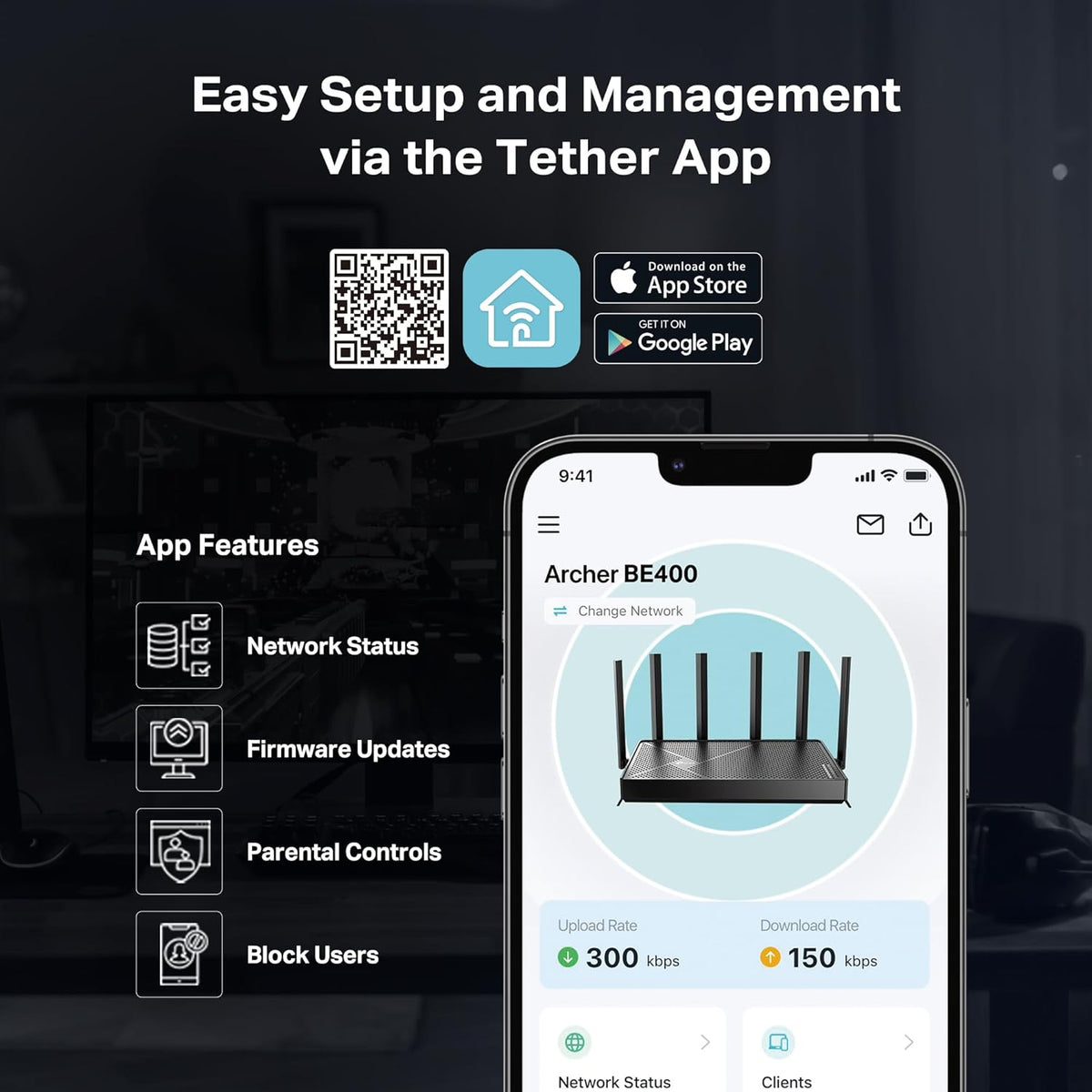 TP-Link BE6500 Dual-Band WiFi 7 Router (BE400) – Dual 2.5Gbps Ports, USB 3.0, Covers up to 2,400 sq. ft., 90 Devices, Quad-Core CPU, HomeShield, Private IoT, Free Expert Support