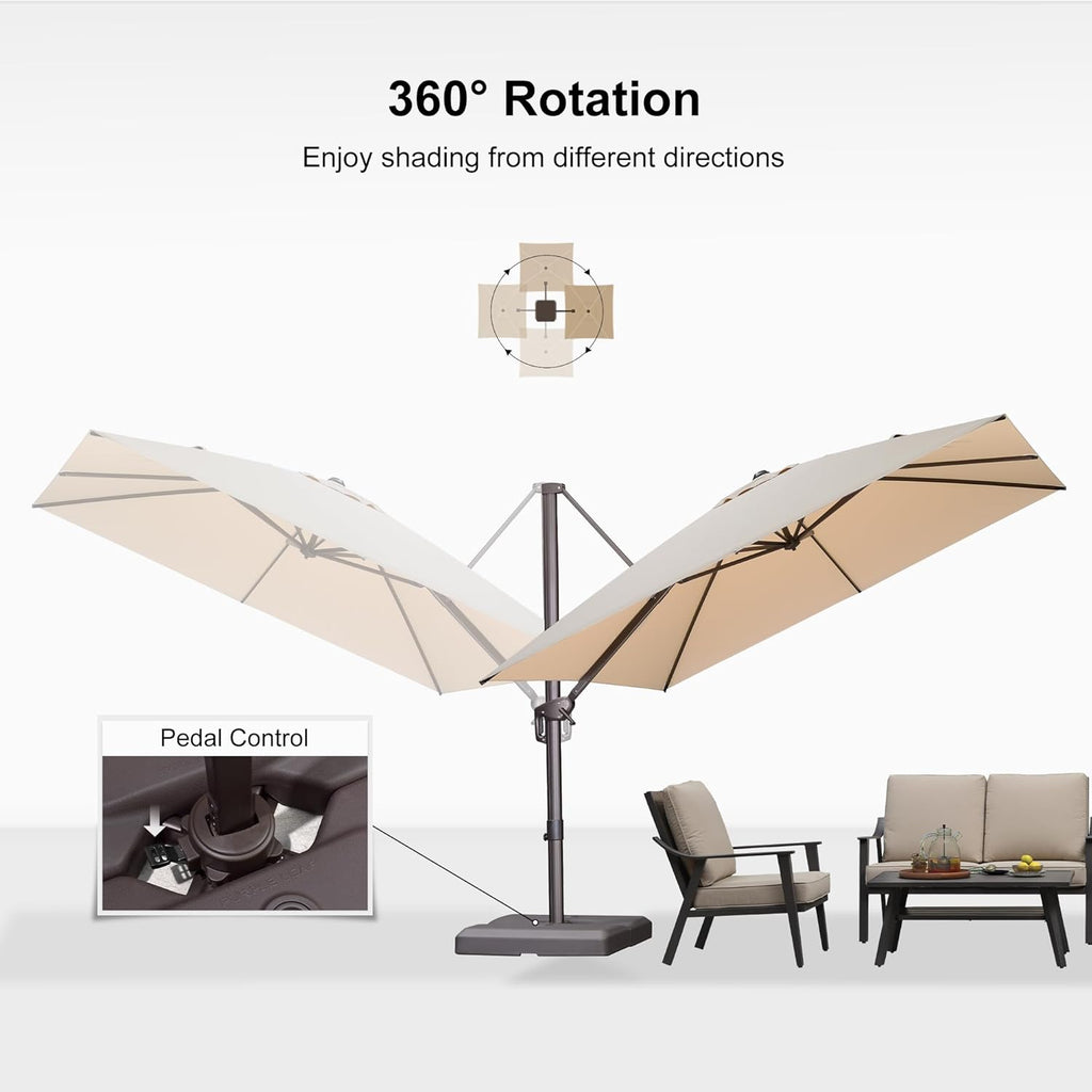 PURPLE LEAF 10' X 10' Patio Cantilever Umbrella Antique Bronze Square Outdoor Umbrella with 360° Rotation and Aluminum Offset Hanging for Garden Backyard Pool, Beige