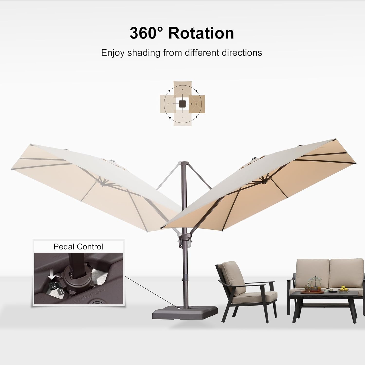 PURPLE LEAF 10' X 10' Patio Cantilever Umbrella Antique Bronze Square Outdoor Umbrella with 360° Rotation and Aluminum Offset Hanging for Garden Backyard Pool, Beige
