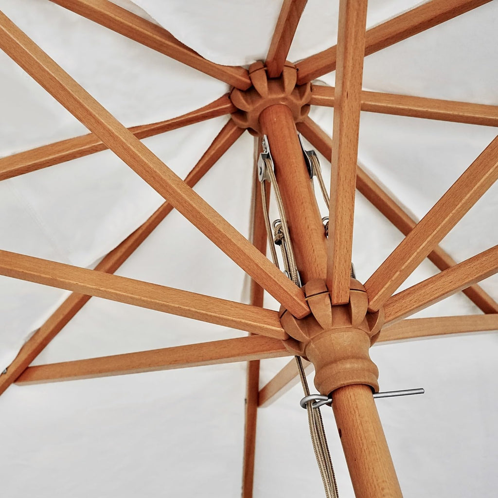AMMSUN 8.5ft Luxury Premium Boho Patio Umbrella Wood Pole Fancy Bali-style Outdoor Umbrellas UPF 50+ Sun Protection with Pulley Lift Air Vent Tassel Fringe for Garden, Pool, Deck, Beach, Backyard, Events