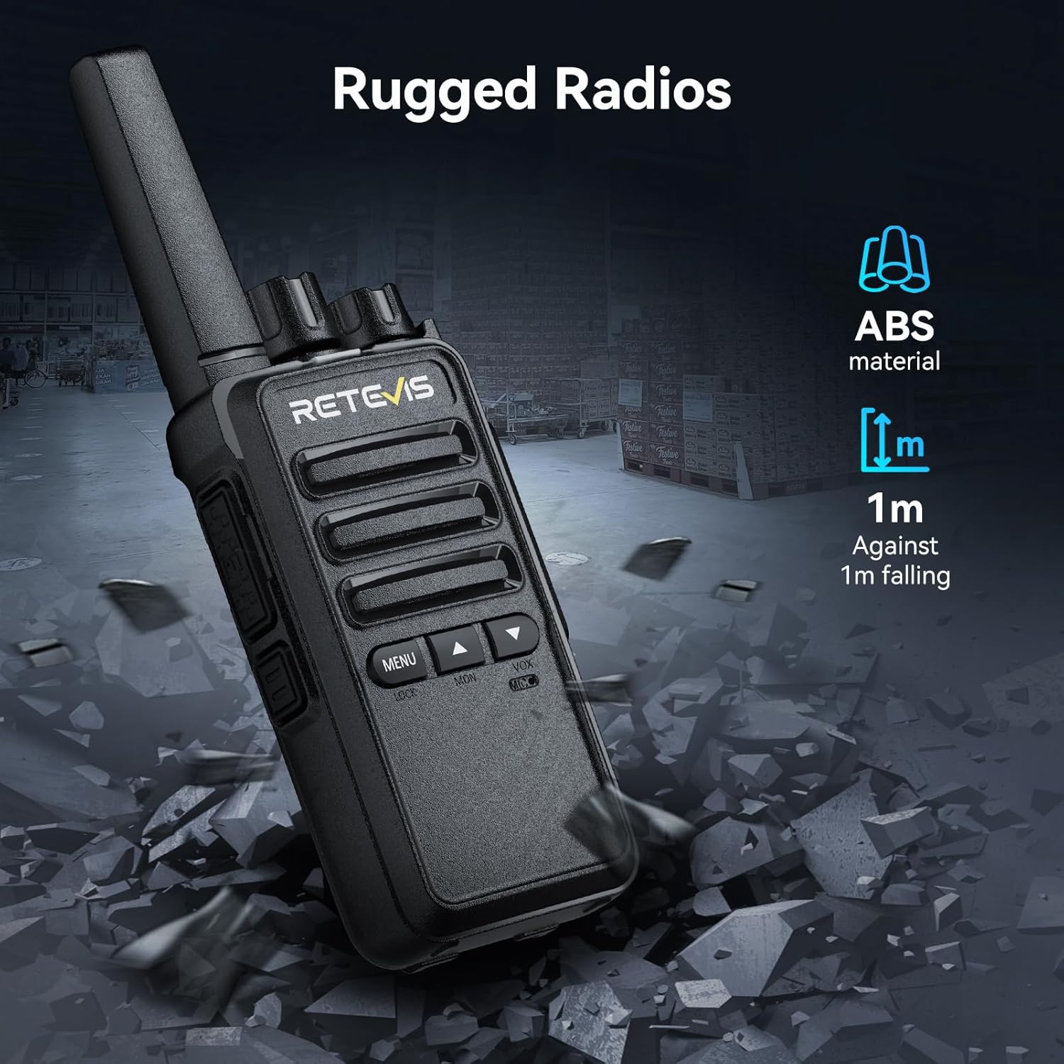 Retevis RT68B (3rd GenRT68) Walkie Talkies with Earpiece - 16 Channels, 30H Battery, FRS Two-Way Radios, 6-Way Charger, VOX, Long Range, Rugged & Water Resistant,for Adults, School, Church(6 Pack)