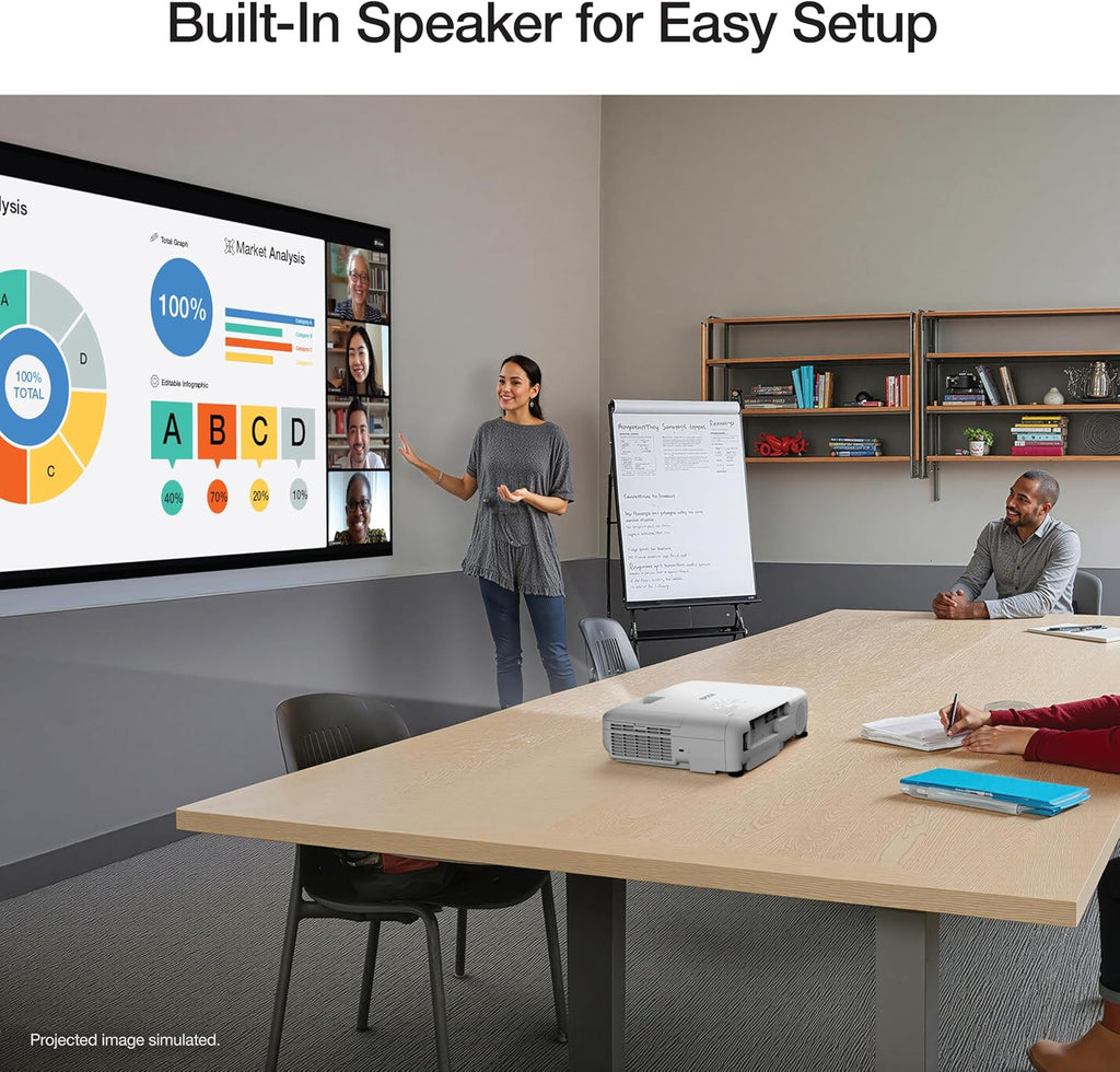 Epson EX3290 3-Chip 3LCD WXGA Projector 4000 lumens for both color and white brightness, 2x HDMI, Built-in Speaker