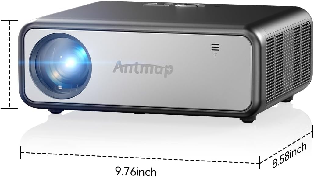 800 ANSI 4K Decoding Projector with WiFi and Bluetooth, Antmap Movie Projector with 5W Immersive Speaker, 300'' Display for Indoor/Outdoor, Home Theater Proyector for phone/Tablet/Laptop/PS5