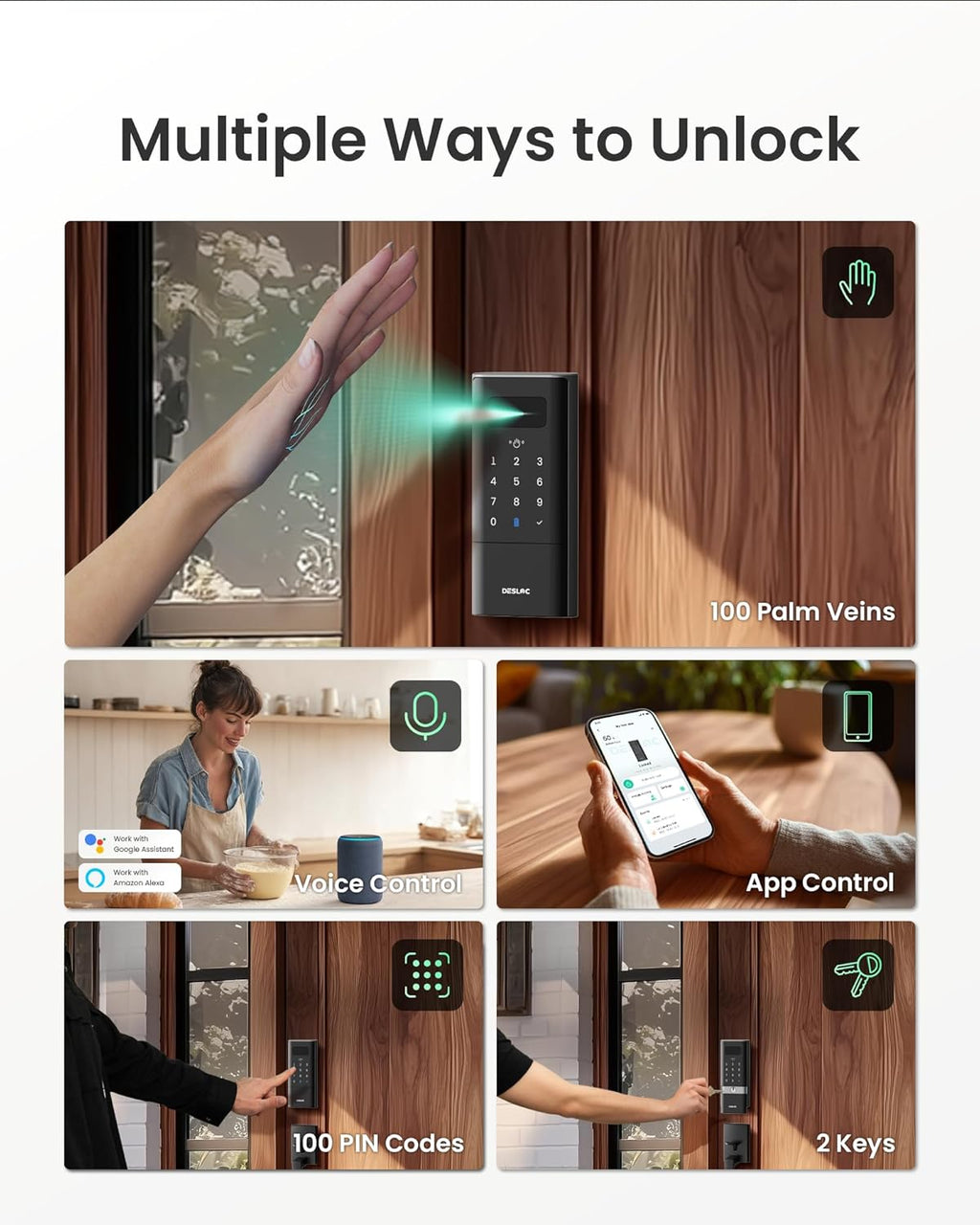 DESLOC Smart Lock K140 Plus with Palm Vein Recognition, Keyless Entry Door Lock with Keypad Deadbolt, App Control, Auto Lock Digital Door Lock for Front Door with Mechanical Key Backup, Black
