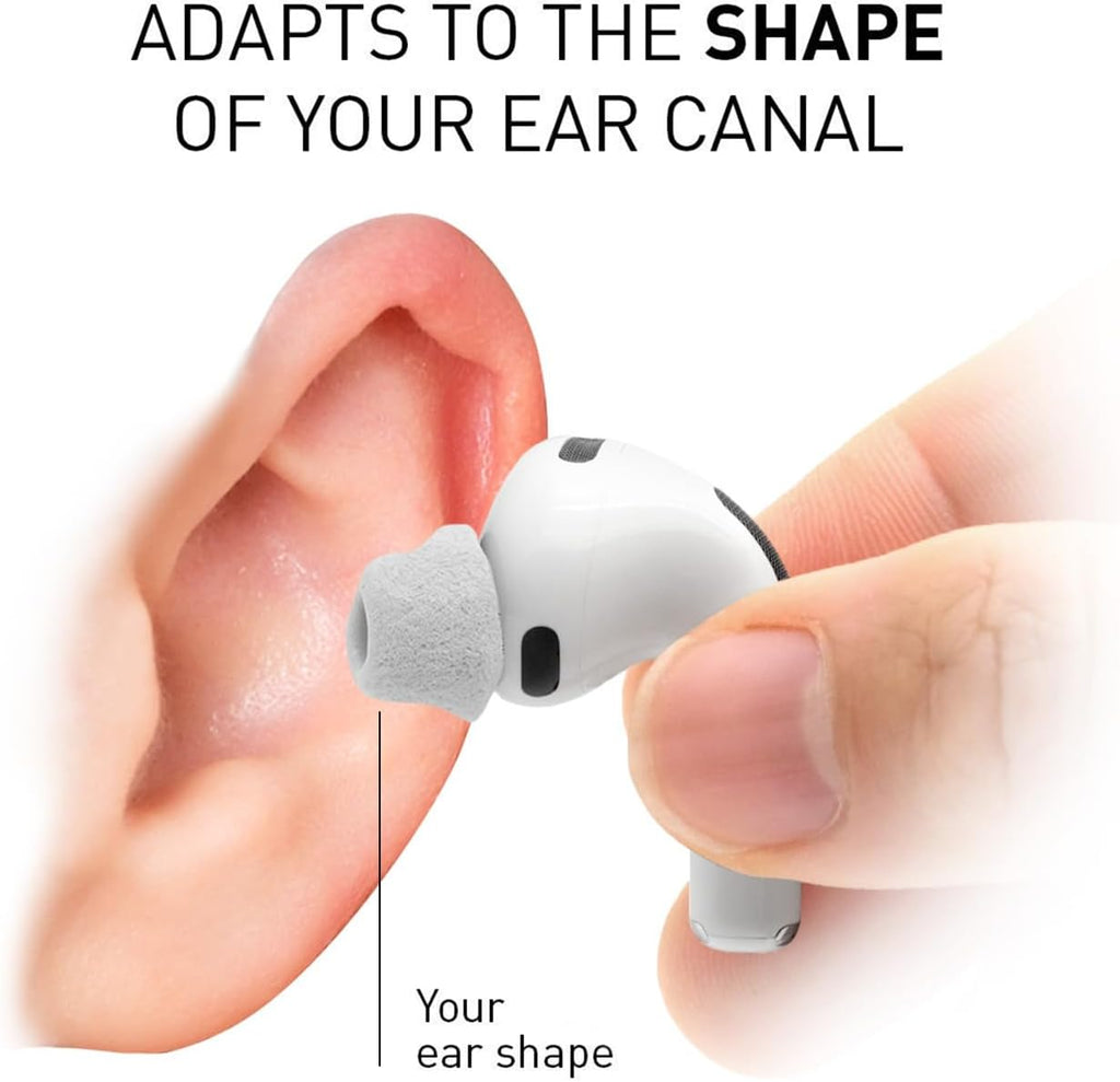 ADV. Eartune Fidelity UF-A3 | Replacement Memory-Foam Tips for AirPods Pro 3 | Secure Fit, All-Day Comfort, Superior Noise Isolation, Rich Bass, Built-in Wax Guard | Grey X Small 3-Pairs