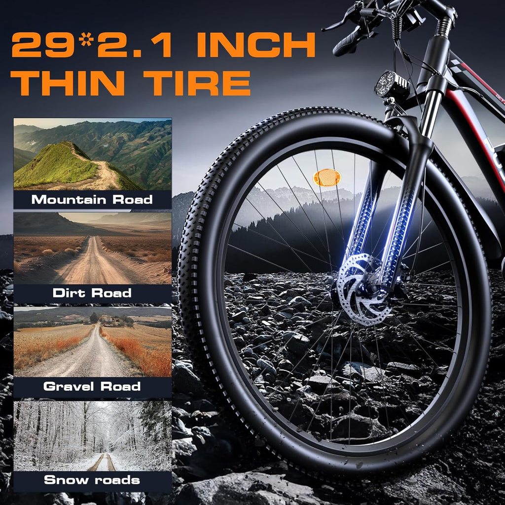 2000w Electric Bike for Adults PU1,Max 34 MPH Speed Up to 80 Miles Range,29" Tire with 48V 17.5Ah Removable Battery,Fast City Commuter Electric Bicycles for Mountain Road Sand Snow for Men Women