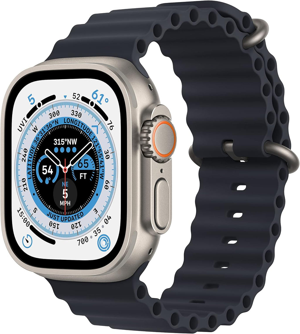 Apple Watch Ultra GPS + Cellular 49mm Titanium Case with Midnight Ocean Band, One Size (Renewed Premium)