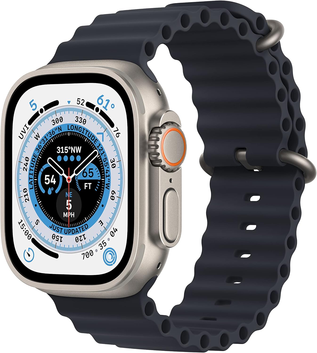Apple Watch Ultra GPS + Cellular 49mm Titanium Case with Midnight Ocean Band, One Size (Renewed Premium)