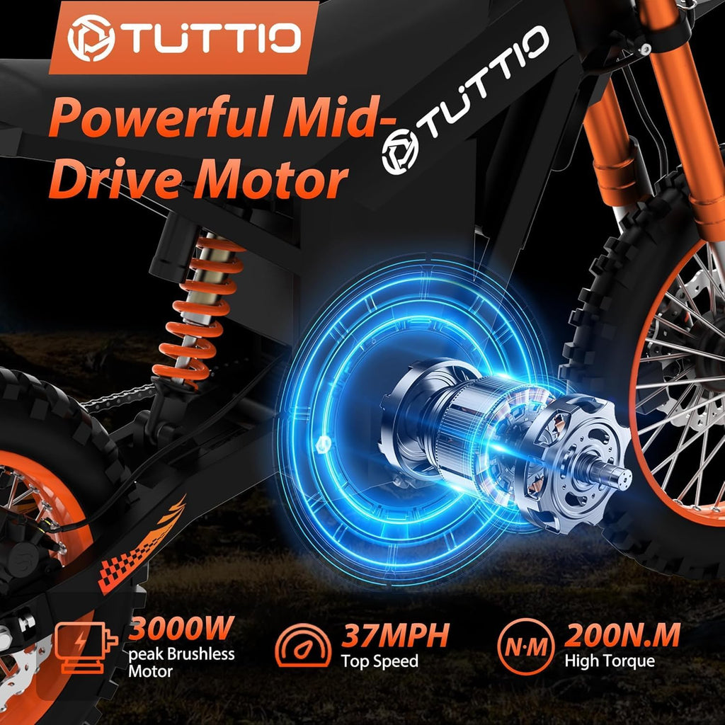 Tuttio Electric Dirt Bike Teens Adults 2000W/3000W 220NM 37MPH Electric Bike 48V 21AH Removable Battery with Hydraulic Brakes (21AH Dirt Bike)