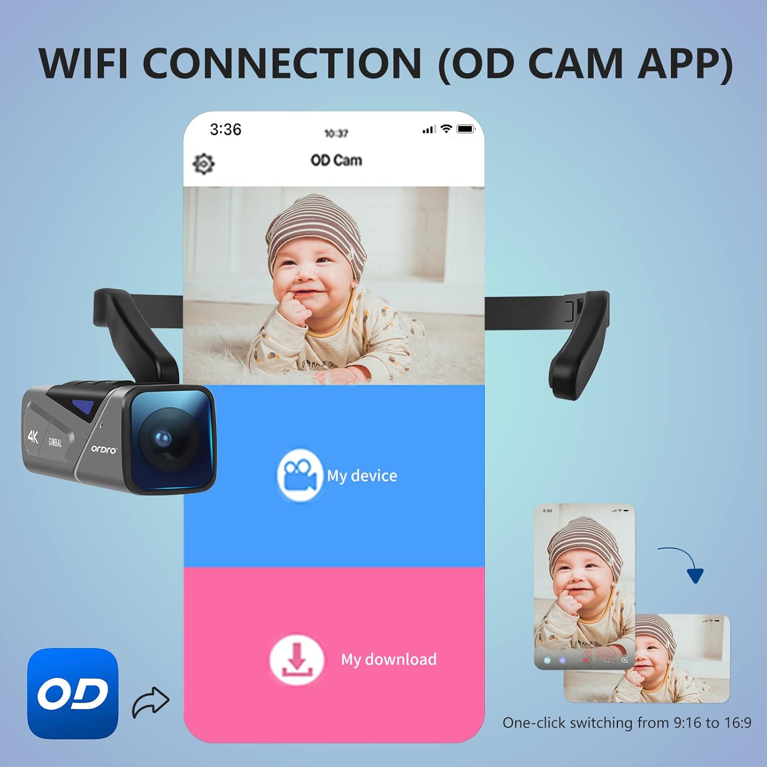 ORDRO EP7 4K Video Camera, Head Mounted Camera Vlog Camcorder, 4K 60FPS Wearable Vlogging Camera with 64G Micro Card, Build-in 1000mAh Rechargeable Battery
