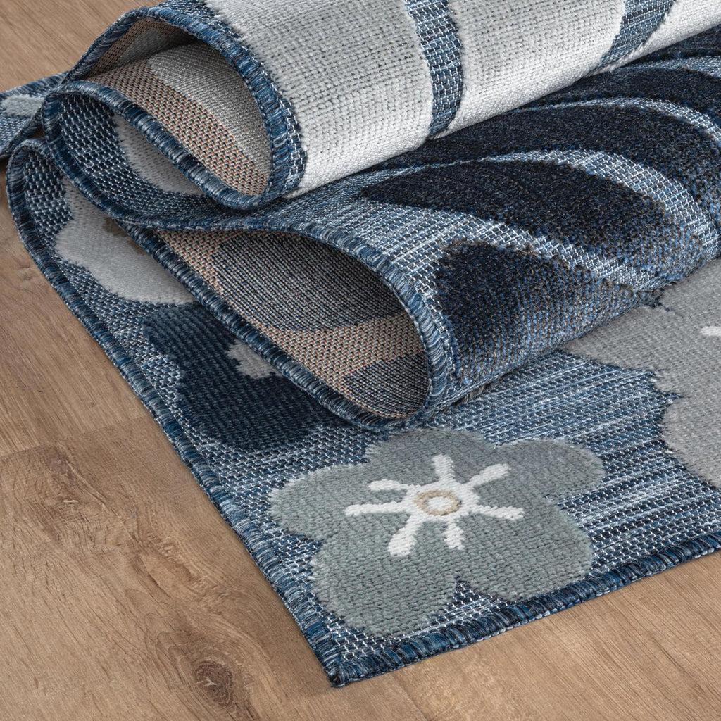 Beverly Rug Outdoor Rug 6x9 Modern Floral Tropical Area Rugs for Outdoor and Indoor Patio Easy to Clean Non Shedding Living Room Porch Garden Washable Outside Carpet (6 x 9 Navy)