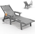 THOEOE Patio Chaise Lounge Chair, Lounge Chair Outdoor with 5 Positions, HDPE, Patio Lounge Chair with Wheels & Cup Holder for Pool, Deck, Poolside,Grey