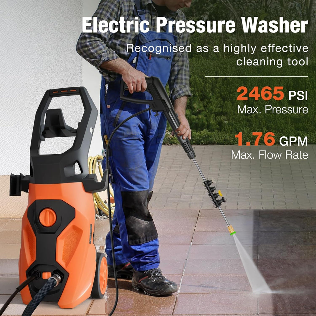 BILT HARD 1.76 GPM 2300 PSI Electric Pressure Washer, Power Motor with Stainless Steel Wand, 4 Spray Nozzles, Built-in Detergent Tank, 20Ft Hose, 35Ft Power Cord for Cars/Driveway/Fences/Home/Patios