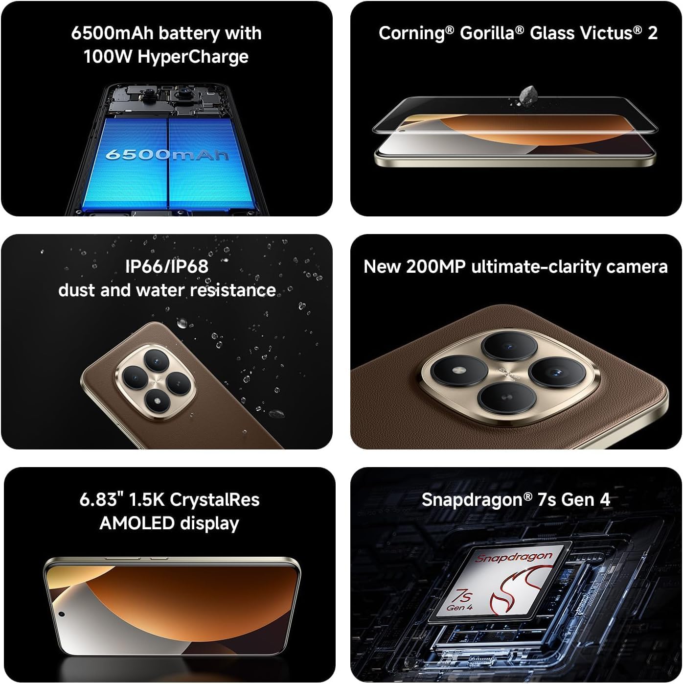 XIAOMI Redmi Note 15 Pro+ Plus 5G Ai (Compatible with Tmobile Mint Tello & Global) (512GB + 12GB) NFC 6.83" 120Hz 200MP Ultra Camera Model 2510ERA8BG Unlocked Dual Sim Liberado (Mocha Brown)