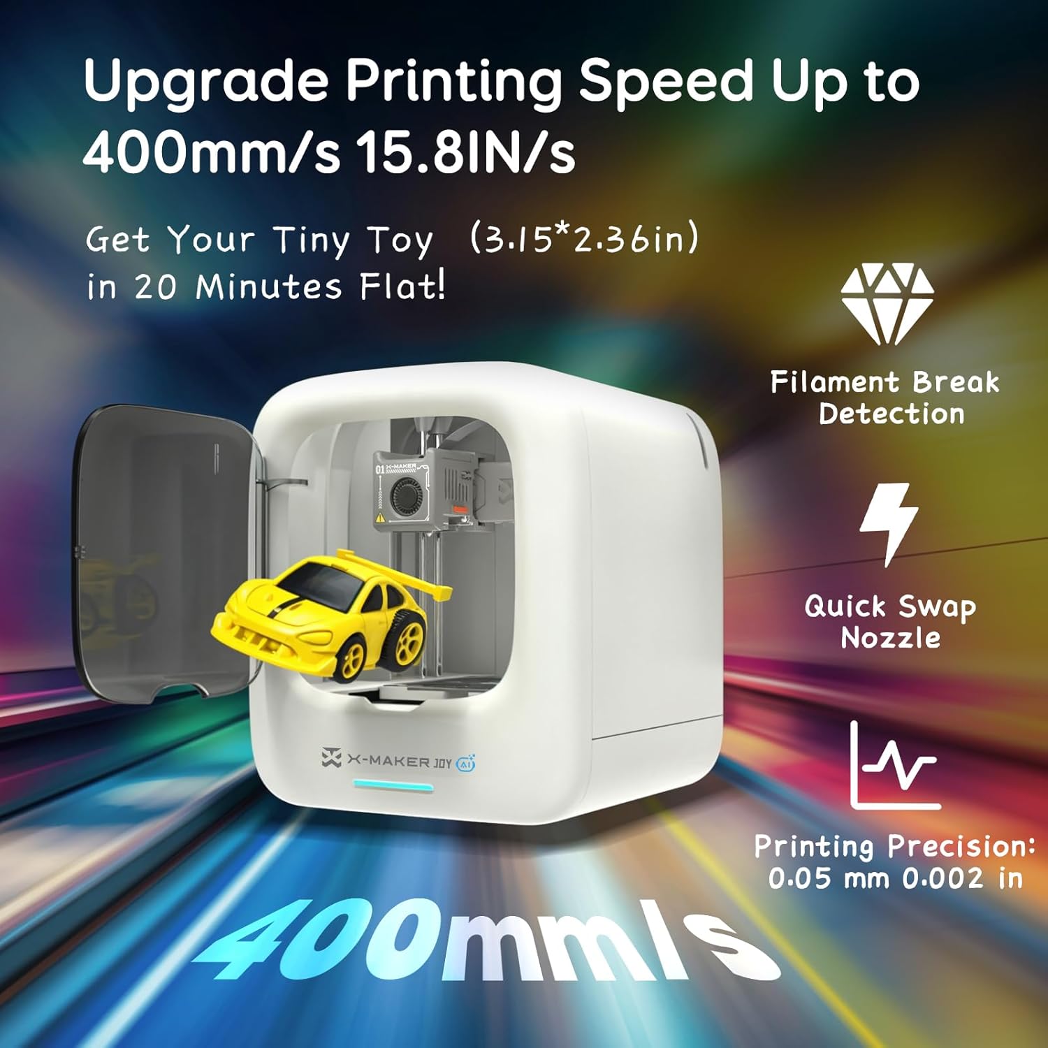 AOSEED 3D Printer for Kids, AI-Powered Fully Assembled 3D Printer with Up to 400mm/s Speed, Auto Leveling, 1500+ Models & 17+ Modules, Includes 8 PLA Filaments for Home and School Use, X-MAKER JOY AI+