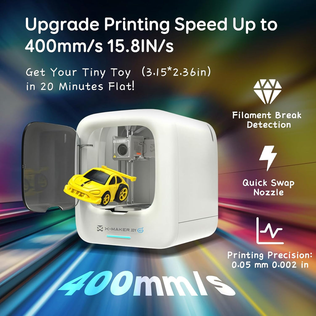 AOSEED 3D Printer for Kids, AI-Powered Fully Assembled 3D Printer with Up to 400mm/s Speed, Auto Leveling, 1500+ Models & 17+ Modules, Includes 8 PLA Filaments for Home and School Use, X-MAKER JOY AI+