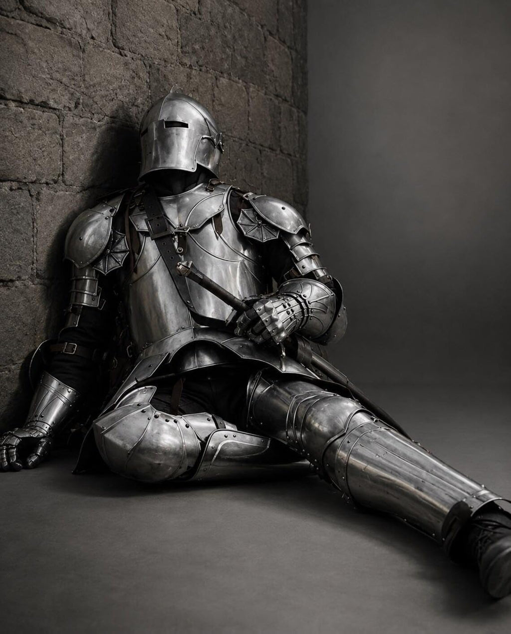 Medieval Steel Full Suit of Armor with Barbuta Helmet - Wearable 18 Gauge Steel Silver Costume Set for LARP, Theater, Cosplay, and Halloween (Full Body)