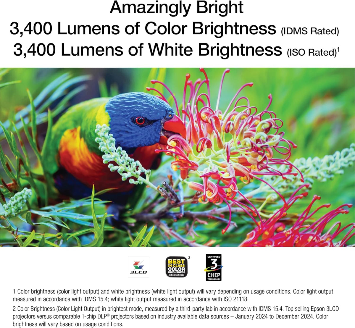 Epson Home Cinema 1100 3-Chip 3LCD Wireless 1080p Projector, Streaming with Apple AirPlay, Miracast, Home Theater/Gaming, 3,400 Lumens Color and White Brightness, Speaker, 16000:1 Contrast, 2X HDMI