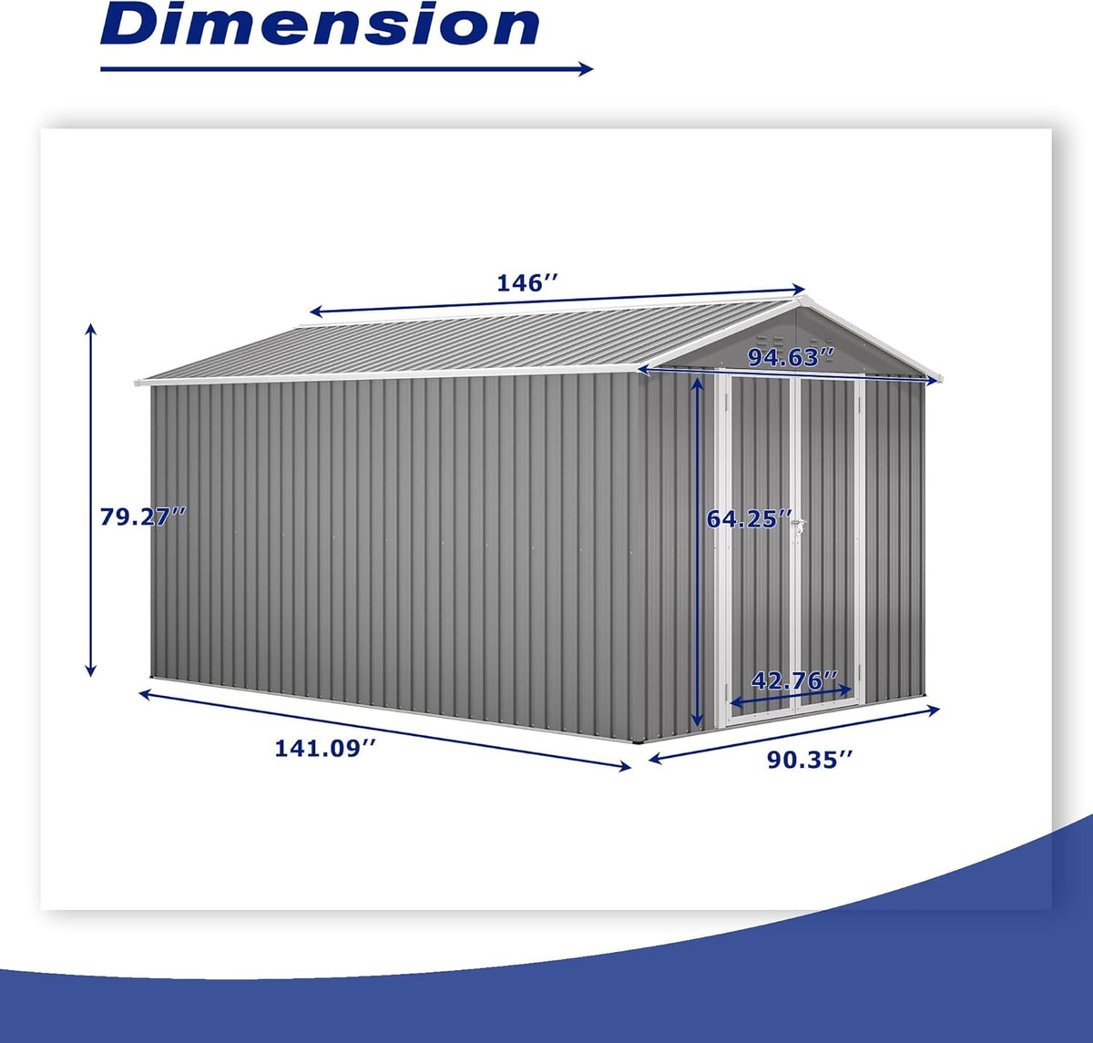 YOPTO 8x12 FT Outdoor Storage Shed W/Floor Frame,Metal Shed W/Double Lockable Doors,Garden Tool House W/ 2 Vents & Sloped Roof,for Backyard Patio Lawn,Gray