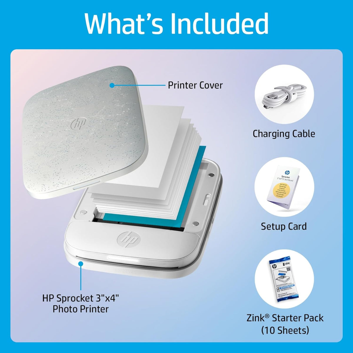 HP Sprocket 3x4 Instant Smartphone Photo Printer - Portable Color Wireless Mobile Printer - Zink Sticky-Back Photos - Print from Compatible iOS & Android Devices with Bluetooth w/the Creative App