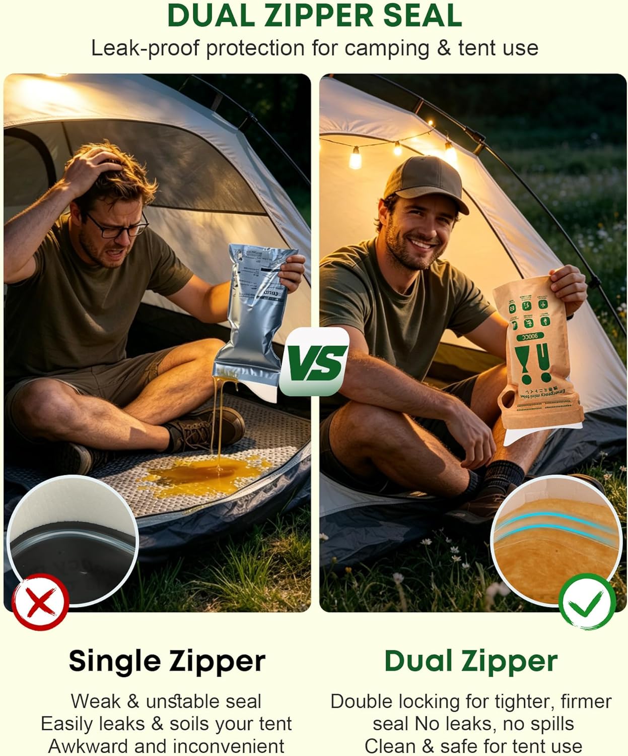Disposable Urine Bag Pee Bags - Waterproof Eco-Friendly Degradable Paper Portable with Double Zipper Leakproof Seal for Women Men Camping Travel Emergency Toilet