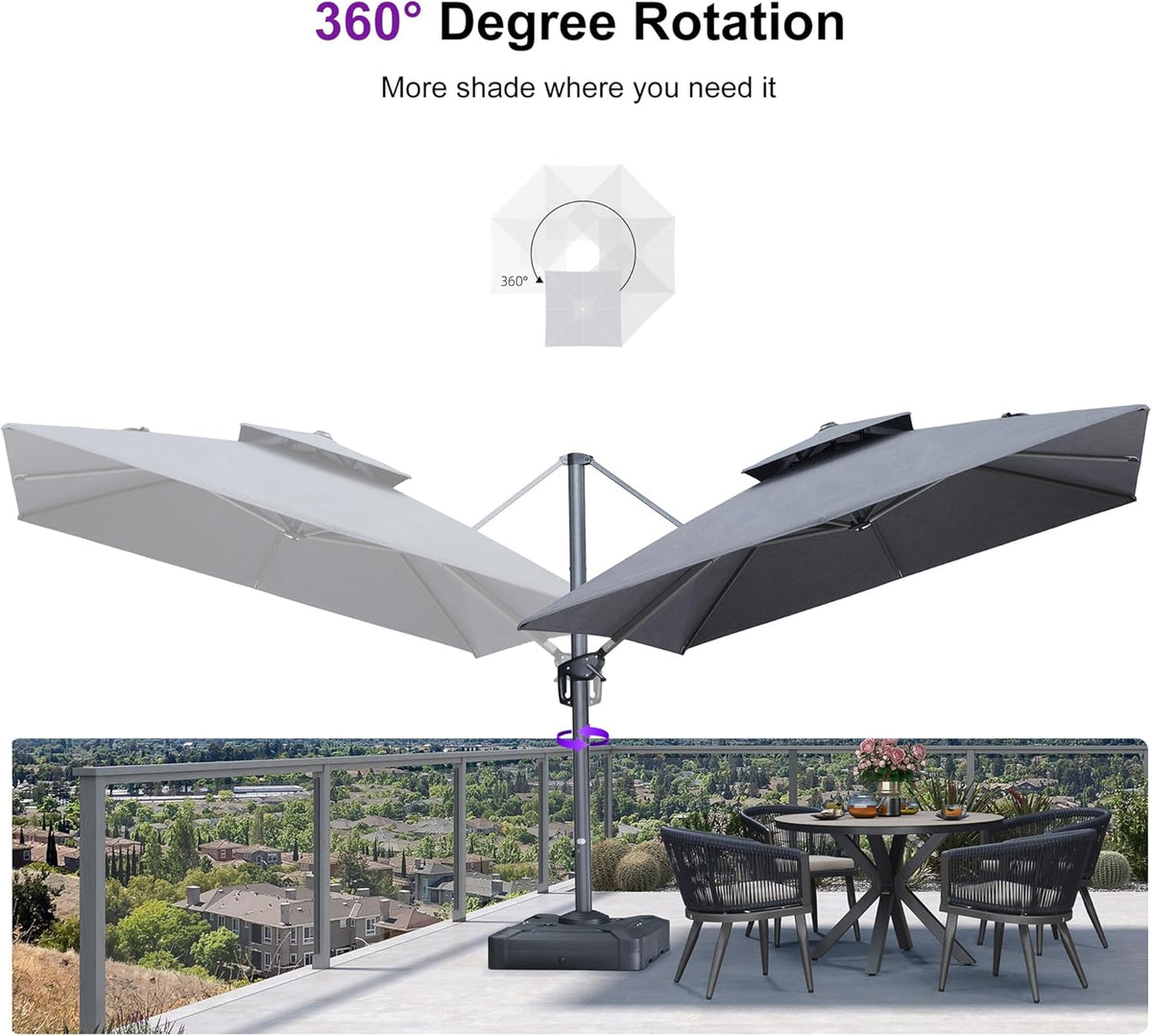 PURPLE LEAF 10 Feet Patio Cantilever Umbrella Outdoor Double Top Large Offset Hanging 360° Rotation Square Umbrella for Garden Deck Pool Backyard Cast Slate