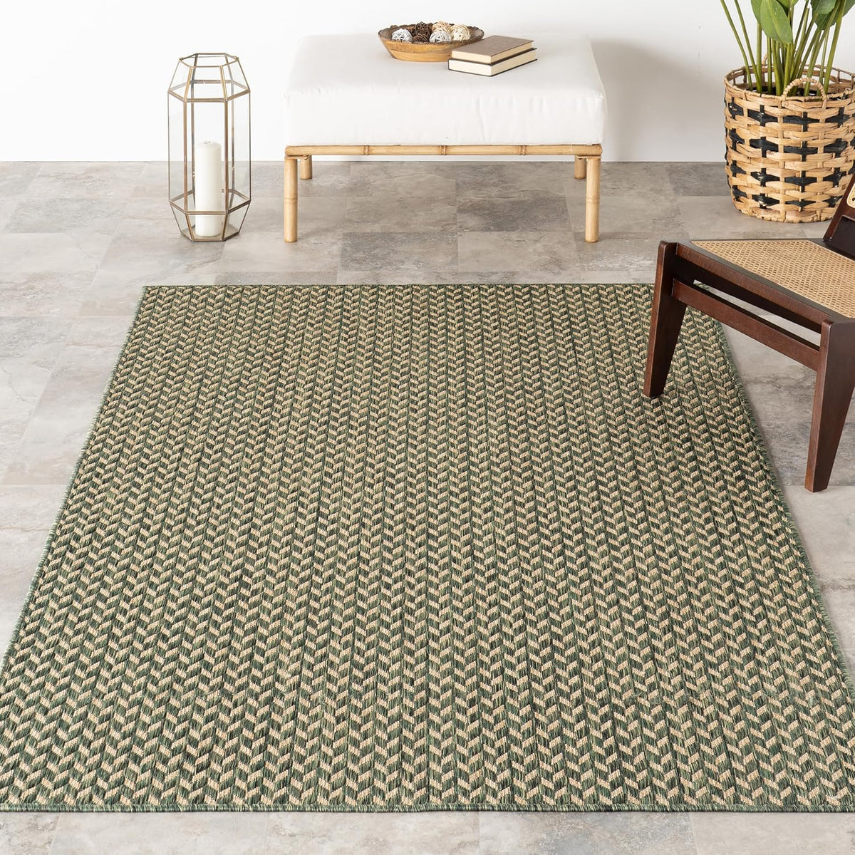 Nuloom Outdoor Performance Camryn Green/Brown, 5' x 8', Herringbone, Soft, High Traffic, Stain Resistant, Easy Clean, Durable Area Rug for Indoor/Outdoor Patio, Deck, Porch, Garden, Courtyard
